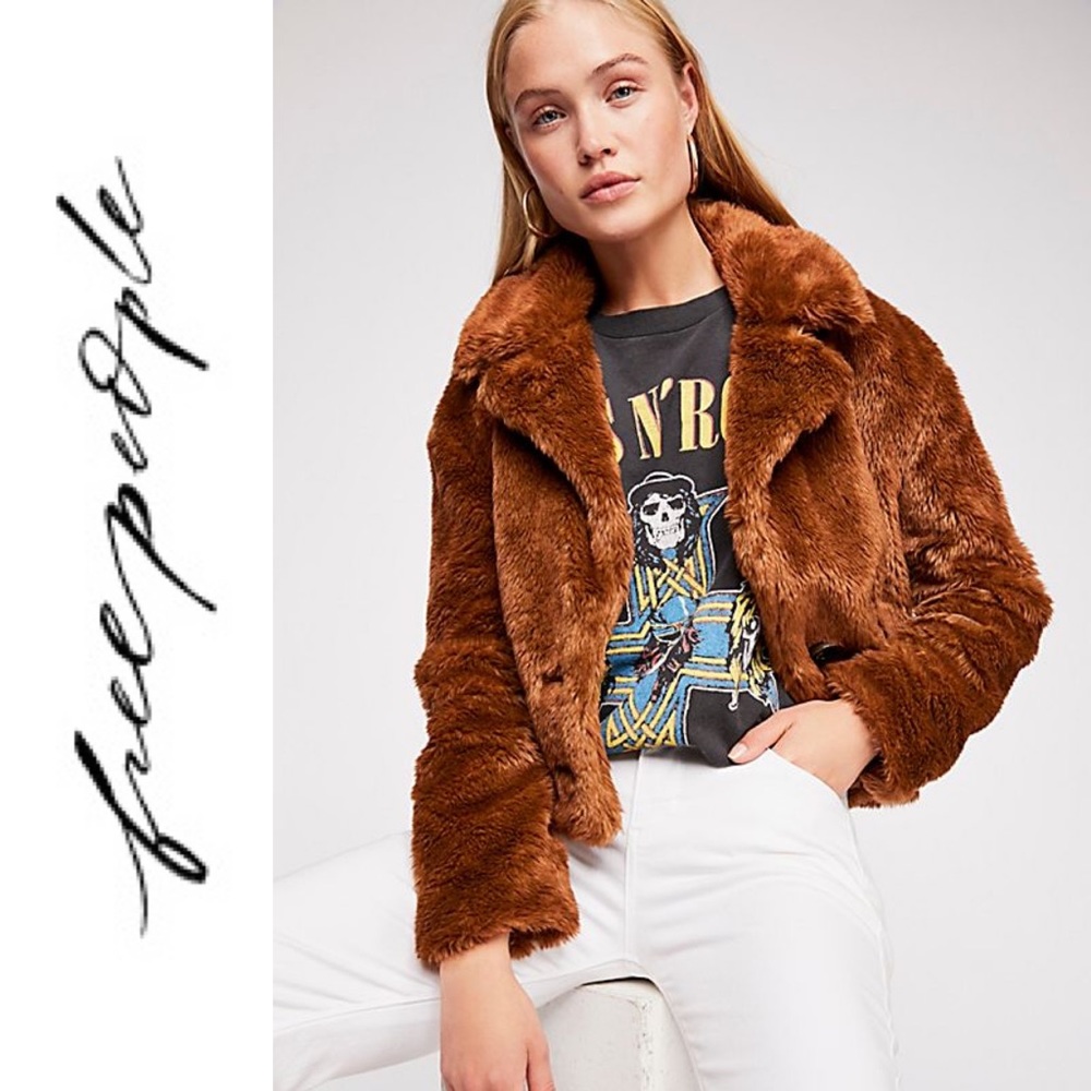NWT {FREE PEOPLE} Mena Cozy Faux Fur Coat, Brown
